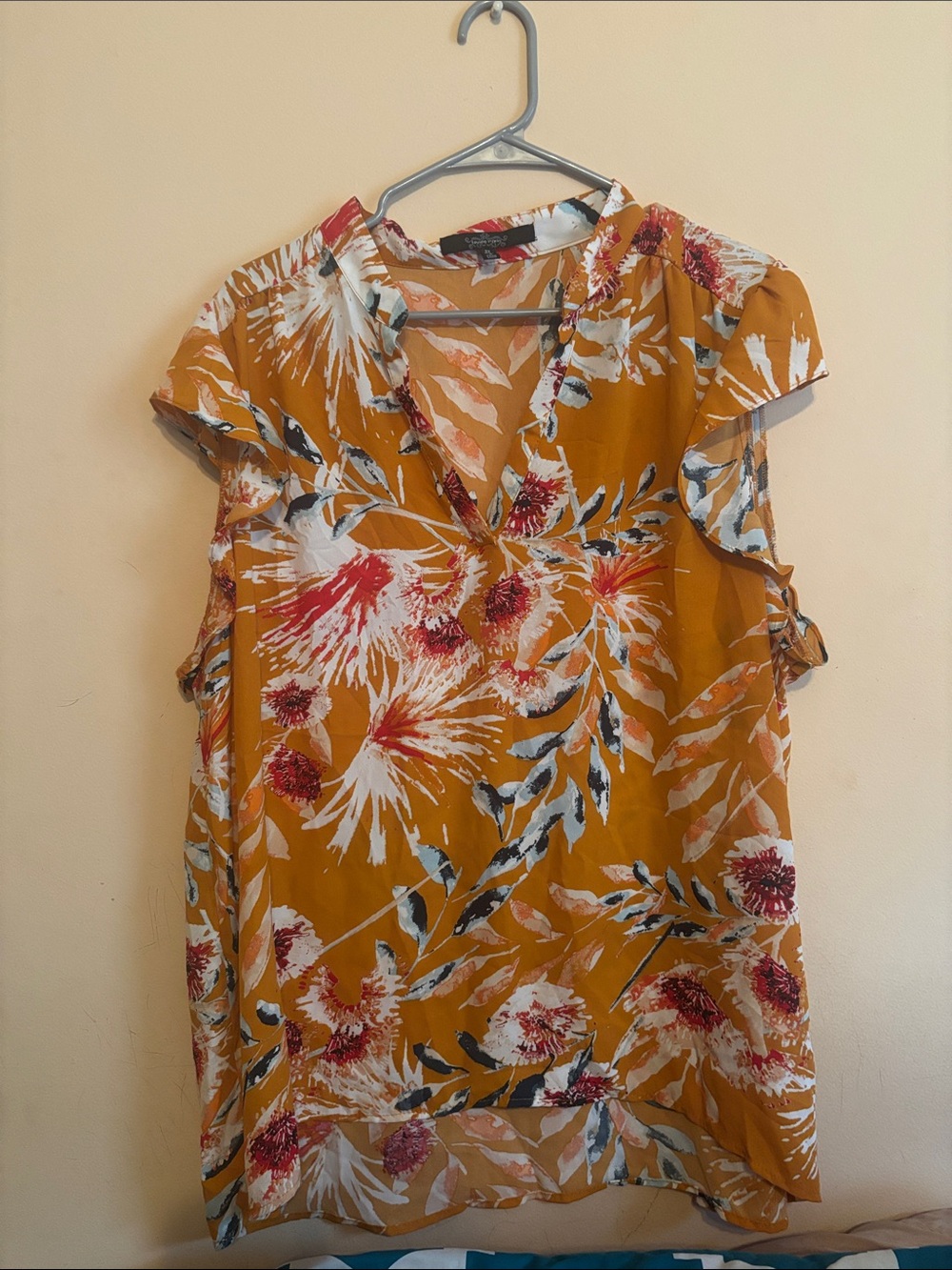 Mustard Floral V-Neck Women's Top
